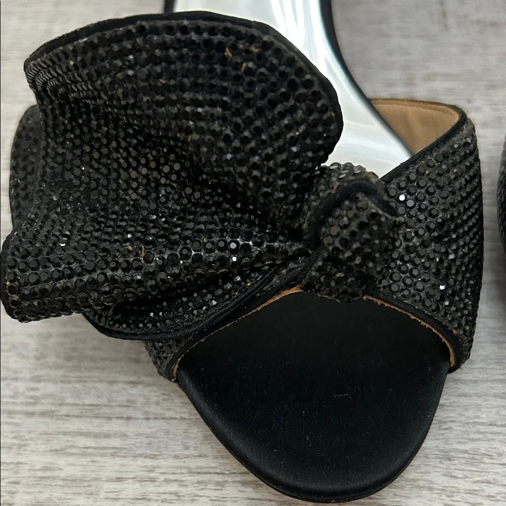 Badgley Mischka Black Sequin Bow Ankle Strap Heels